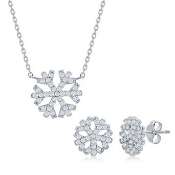 Argento Bella Sterling Silver Cubic Zirconia Snowflake Necklace & Earrings Set