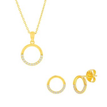 Argento Bella Sterling Silver Cubic Zirconia Circle Necklace & Earring Set