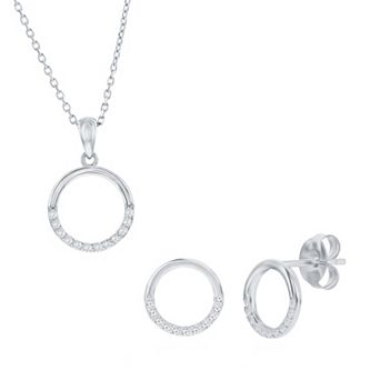 Argento Bella Sterling Silver Cubic Zirconia Circle Necklace & Earring Set