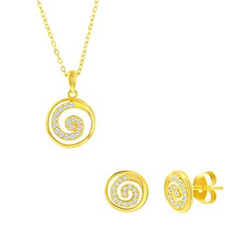 Argento Bella Sterling Silver Cubic Zirconia Swirl Necklace & Earrings Set