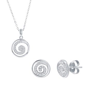 Argento Bella Sterling Silver Cubic Zirconia Swirl Necklace & Earrings Set