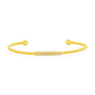 Argento Bella Sterling Silver Cubic Zirconia Bar Beaded Bangle Bracelet