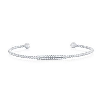 Argento Bella Sterling Silver Cubic Zirconia Bar Beaded Bangle Bracelet