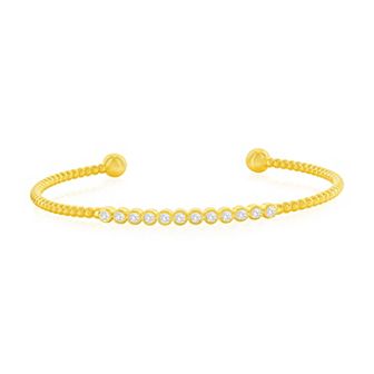 Argento Bella Sterling Silver Cubic Zirconia Round Bezel Beaded Bangle Bracelet