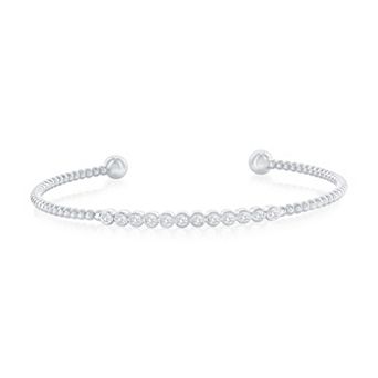 Argento Bella Sterling Silver Cubic Zirconia Round Bezel Beaded Bangle Bracelet