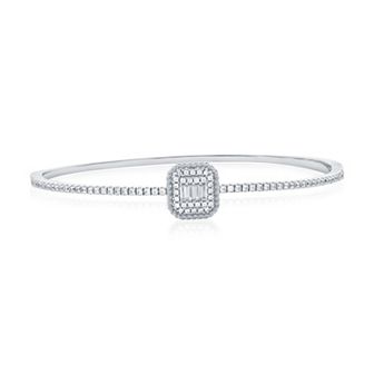 Argento Bella Sterling Silver Cubic Zirconia Rectangle Bangle Bracelet