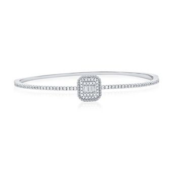 Argento Bella Sterling Silver Cubic Zirconia Rectangle Bangle Bracelet