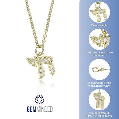 Gemminded 18k Gold Over Silver 7/8 Carat T.W. Lab-Grown Diamond Pendant Necklace