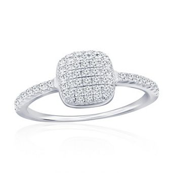Argento Bella Sterling Silver Cubic Zirconia Square Pave Ring