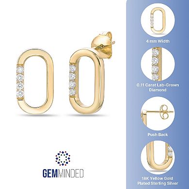 Gemminded 18k Gold Over Silver 1/10 Carat T.W. Lab-Grown Diamond Oval Earrings