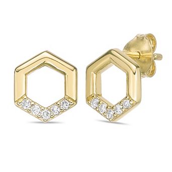 Gemminded 18k Gold Over Silver 1/10 Carat T.W. Lab-Grown Diamond Hexagon Earrings
