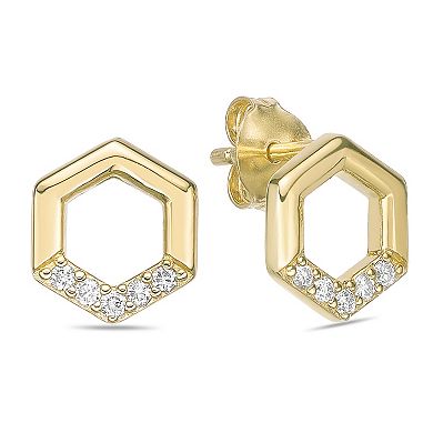 Gemminded 18k Gold Over Silver 1/10 Carat T.W. Lab-Grown Diamond Hexagon Earrings