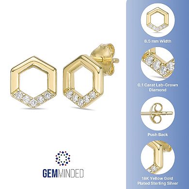 Gemminded 18k Gold Over Silver 1/10 Carat T.W. Lab-Grown Diamond Hexagon Earrings