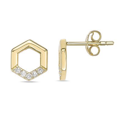 Gemminded 18k Gold Over Silver 1/10 Carat T.W. Lab-Grown Diamond Hexagon Earrings