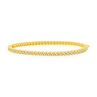 Argento Bella Sterling Silver Cubic Zirconia Twist Design Bangle Bracelet
