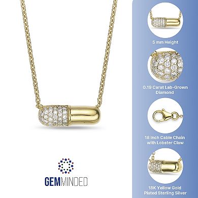 Gemminded 18k Gold Over Silver 1/5 Carat T.W. Lab-Grown Diamond Pendant Necklace