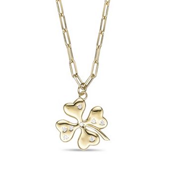 Gemminded 18k Gold Over Silver Lab-Grown Diamond Accent Four Leaf Clover Pendant Necklace