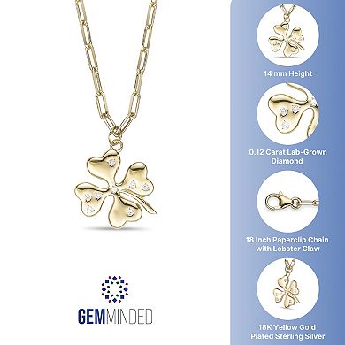 Gemminded 18k Gold Over Silver Lab-Grown Diamond Accent Four Leaf Clover Pendant Necklace