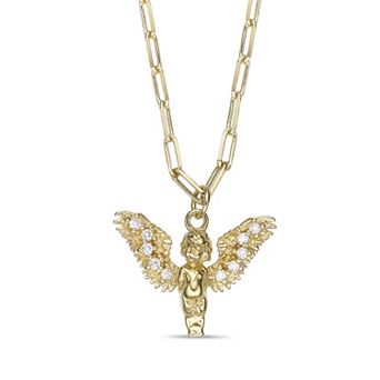 Gemminded 18k Gold Over Silver 1/10 Carat T.W. Lab-Grown Diamond Angel Pendant Necklace