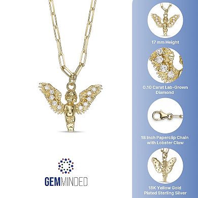 Gemminded 18k Gold Over Silver 1/10 Carat T.W. Lab-Grown Diamond Angel Pendant Necklace