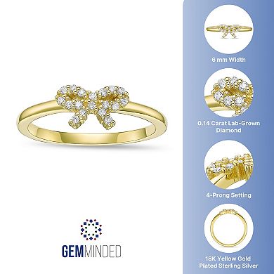Gemminded 18k Gold Over Silver 1/6 Carat T.W. Lab-Grown Diamond Bow Ring