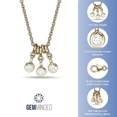GEMMINDED 18k Gold Over Silver 1/10 Carat T.W. Lab-Grown Diamond Three-Stone Dangle Necklace