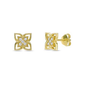 Gemminded 18k Gold Over Silver 1/10 Carat T.W. Lab-Grown Diamond Flower Earrings