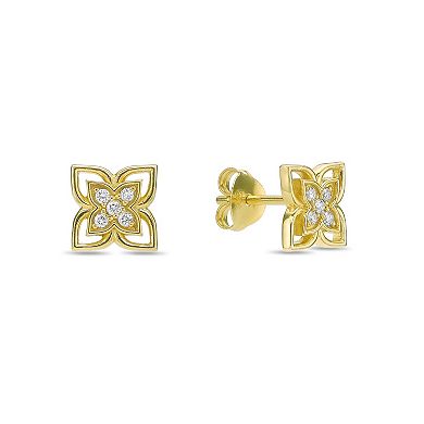 Gemminded 18k Gold Over Silver 1/10 Carat T.W. Lab-Grown Diamond Flower Earrings