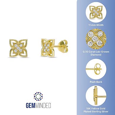 Gemminded 18k Gold Over Silver 1/10 Carat T.W. Lab-Grown Diamond Flower Earrings