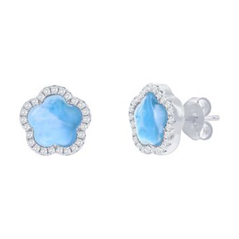 Nautica Rocks Sterling Silver Larimar & Cubic Zirconia Flower Stud Earrings