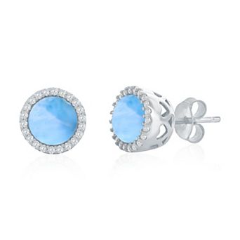 Nautica Rocks Sterling Silver Larimar & Cubic Zirconia Halo Stud Earrings