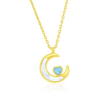 Nautica Rocks Sterling Silver Mother-of-Pearl Crescent Moon & Larimar Heart Pendant Necklace