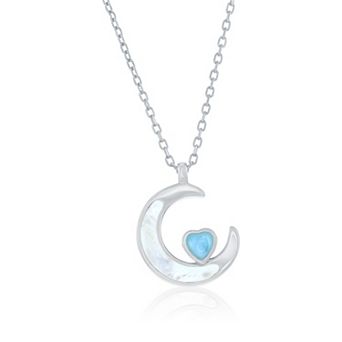 Nautica Rocks Sterling Silver Mother-of-Pearl Crescent Moon & Larimar Heart Pendant Necklace