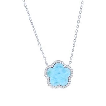 Nautica Rocks Sterling Silver Larimar Flower & Cubic Zirconia Halo Necklace