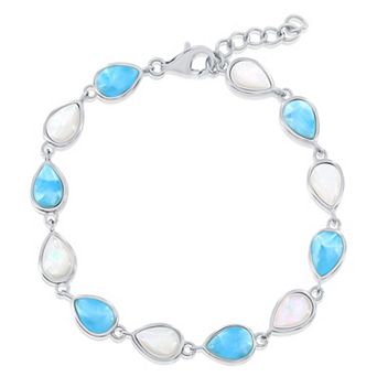 Nautica Rocks Sterling Silver Larimar & Mother-of-Pearl Teardrop Bracelet