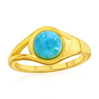 Nautica Rocks Gold Tone Sterling Silver Round Larimar Cabochon Ring