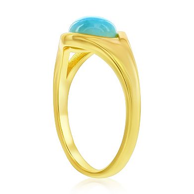 Nautica Rocks Gold Tone Sterling Silver Round Larimar Cabochon Ring