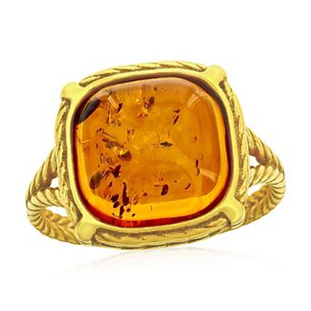 Nautica Rocks Gold Tone Sterling Silver Square Amber Ring