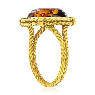Nautica Rocks Gold Tone Sterling Silver Square Amber Ring
