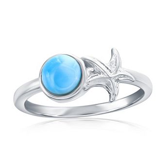 Nautica Rocks Sterling Silver Larimar Cabochon Starfish Ring