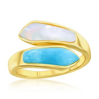 Nautica Rocks Sterling Silver Larimar & Mother-of-Pearl Bypass Ring