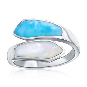 Nautica Rocks Sterling Silver Larimar & Mother-of-Pearl Bypass Ring