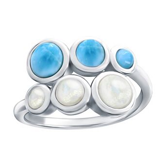 Nautica Rocks Sterling Silver Larimar & Mother-of-Pearl Cabochon Bypass Ring