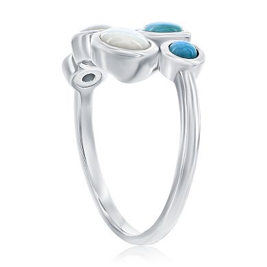 Nautica Rocks Sterling Silver Larimar & Mother-of-Pearl Cabochon Bypass Ring