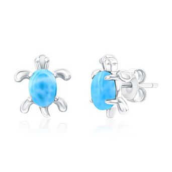 Nautica Rocks Sterling Silver Larimar Turtle Stud Earrings