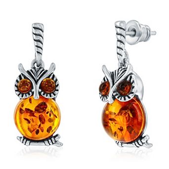 Nautica Rocks Sterling Silver Amber Owl Dangle Earrings