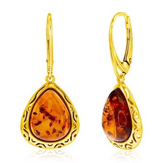 Nautica Amber Teardrop Bezel Leverback Earrings