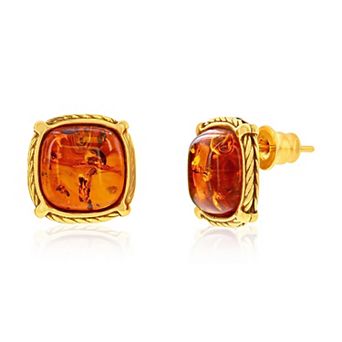 Nautica Rocks Sterling Silver Amber Cushion Cabochon Stud Earrings