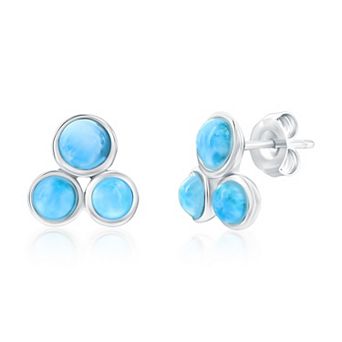 Nautica Rocks Sterling Silver Triple Larimar Cabochon Stud Earrings