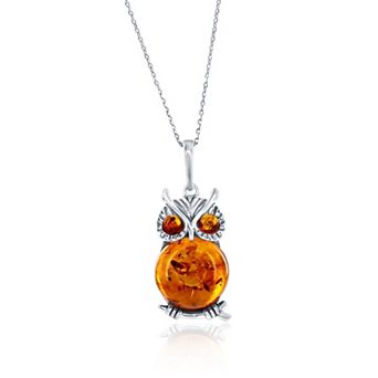 Nautica Rocks Sterling Silver Amber Owl Pendant Necklace